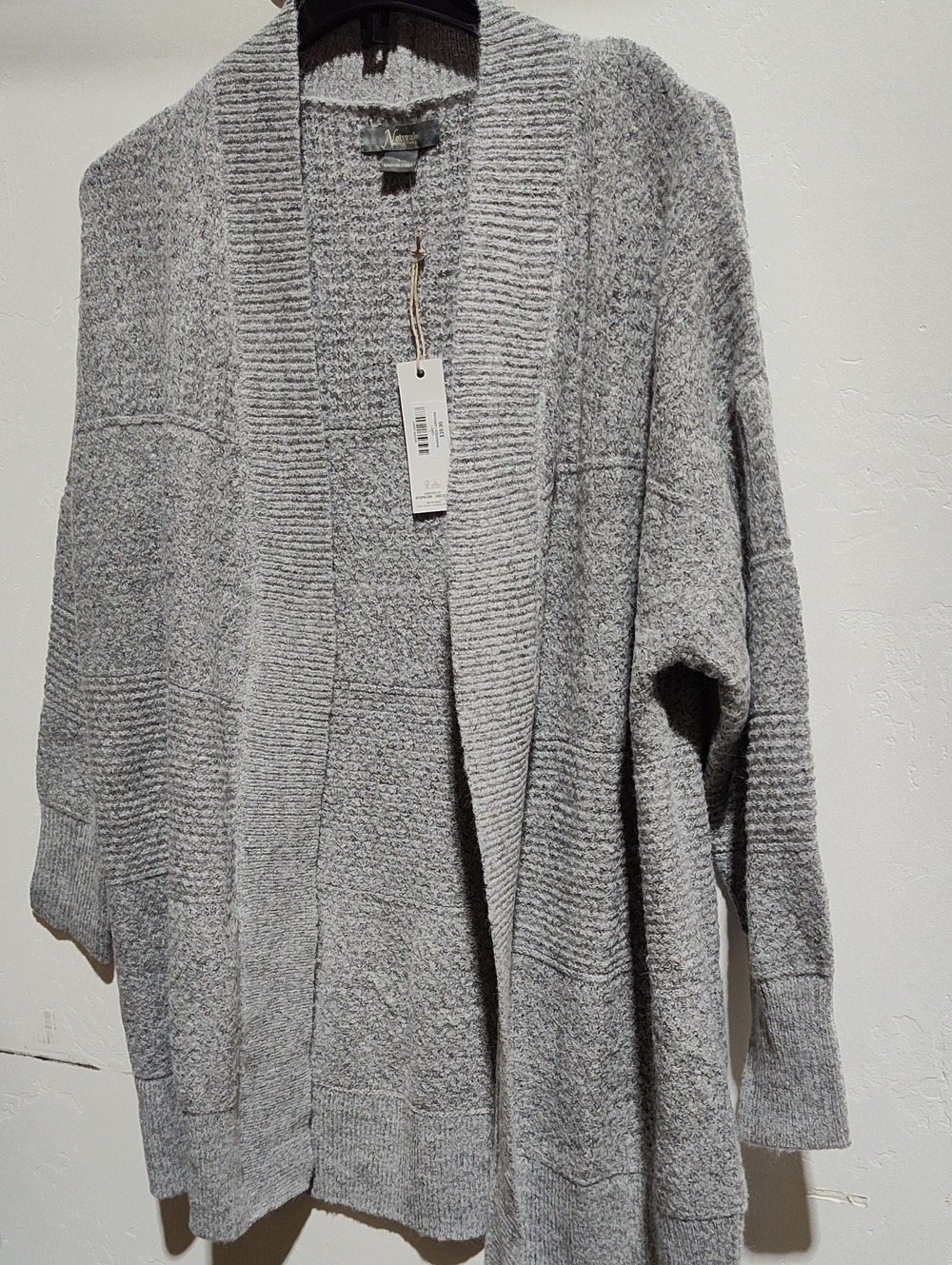 Cozy Open-Front Gray Women's Cardigan Sweater, L, Nwt